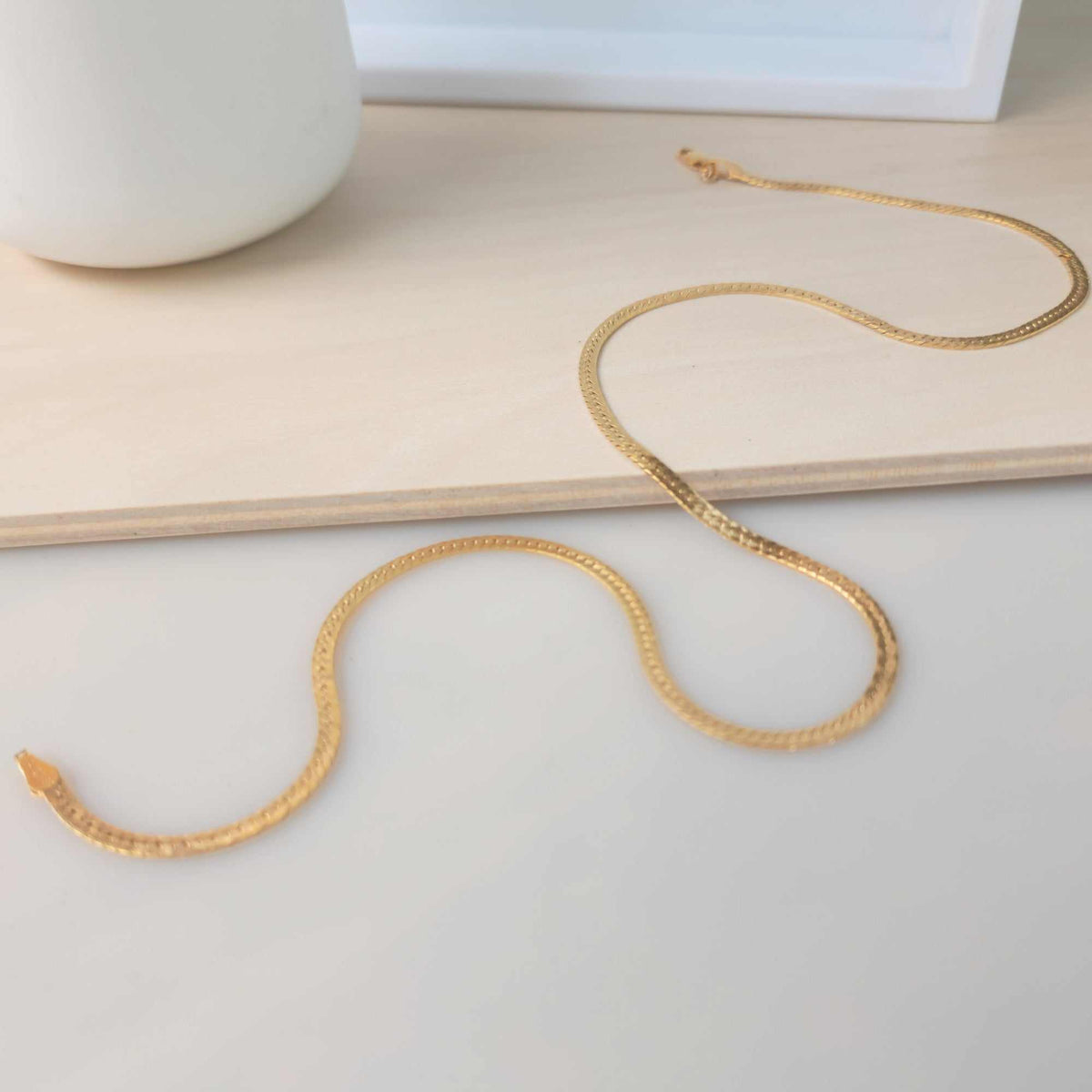 14K yellow gold filled 2.4mm herringbone gold chain necklace with lobster clasp in 16 to 20 inch lengths
