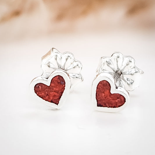 Sterling Silver Red Heart Earrings - Going Golden