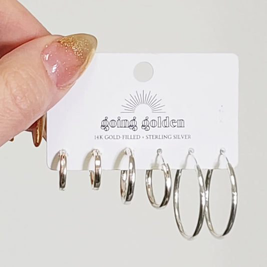 Sterling Silver Hoop Earring Set - Going Golden