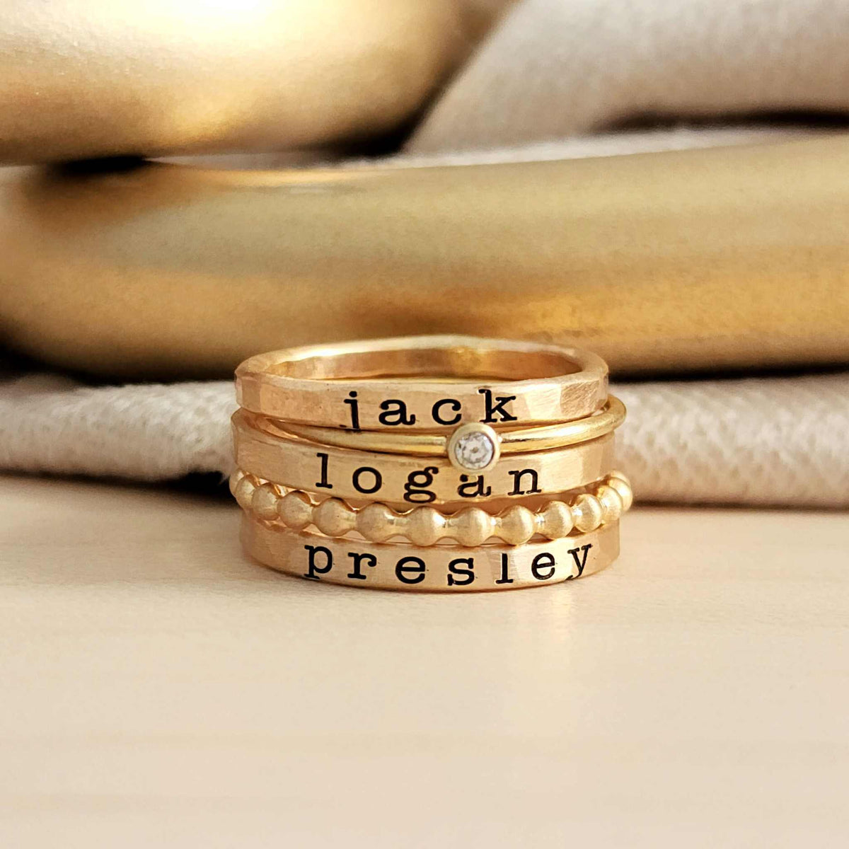 gold-filled personalized stacking name rings