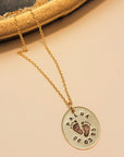 Footprint Name and Date Oval Necklace - Going Golden