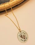 Footprint Name and Date Oval Necklace