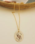 Footprint Name and Date Oval Necklace - Going Golden