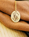 Footprint Name and Date Oval Necklace - Going Golden