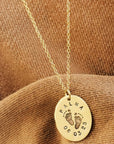 Footprint Name and Date Oval Necklace - Going Golden