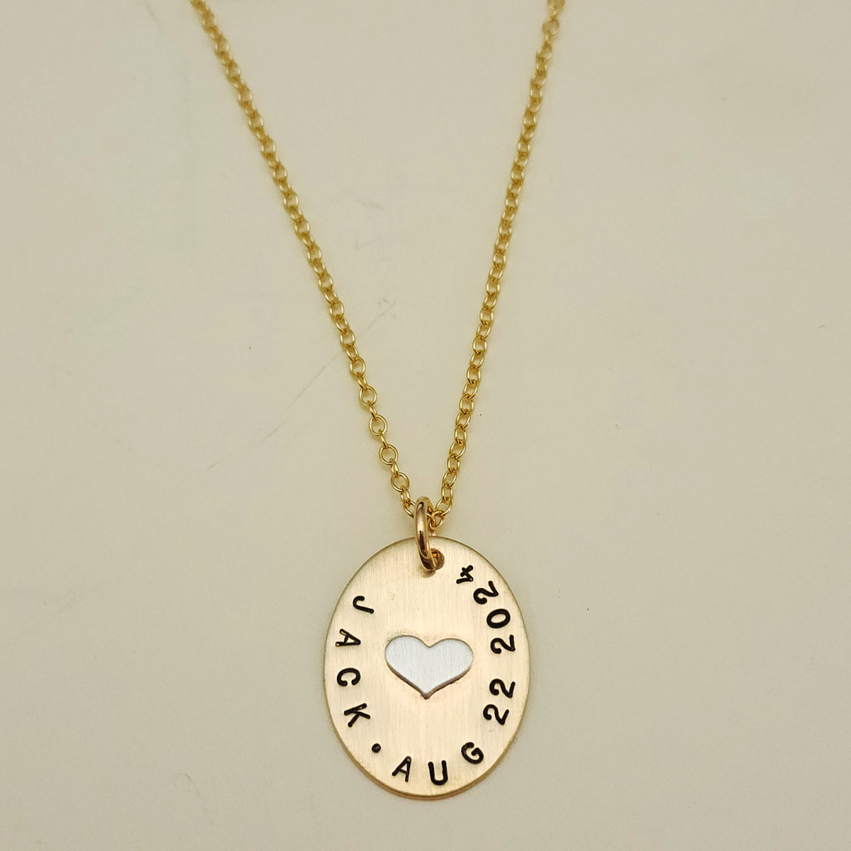 Gold Oval Name Necklace with Silver Heart - Going Golden