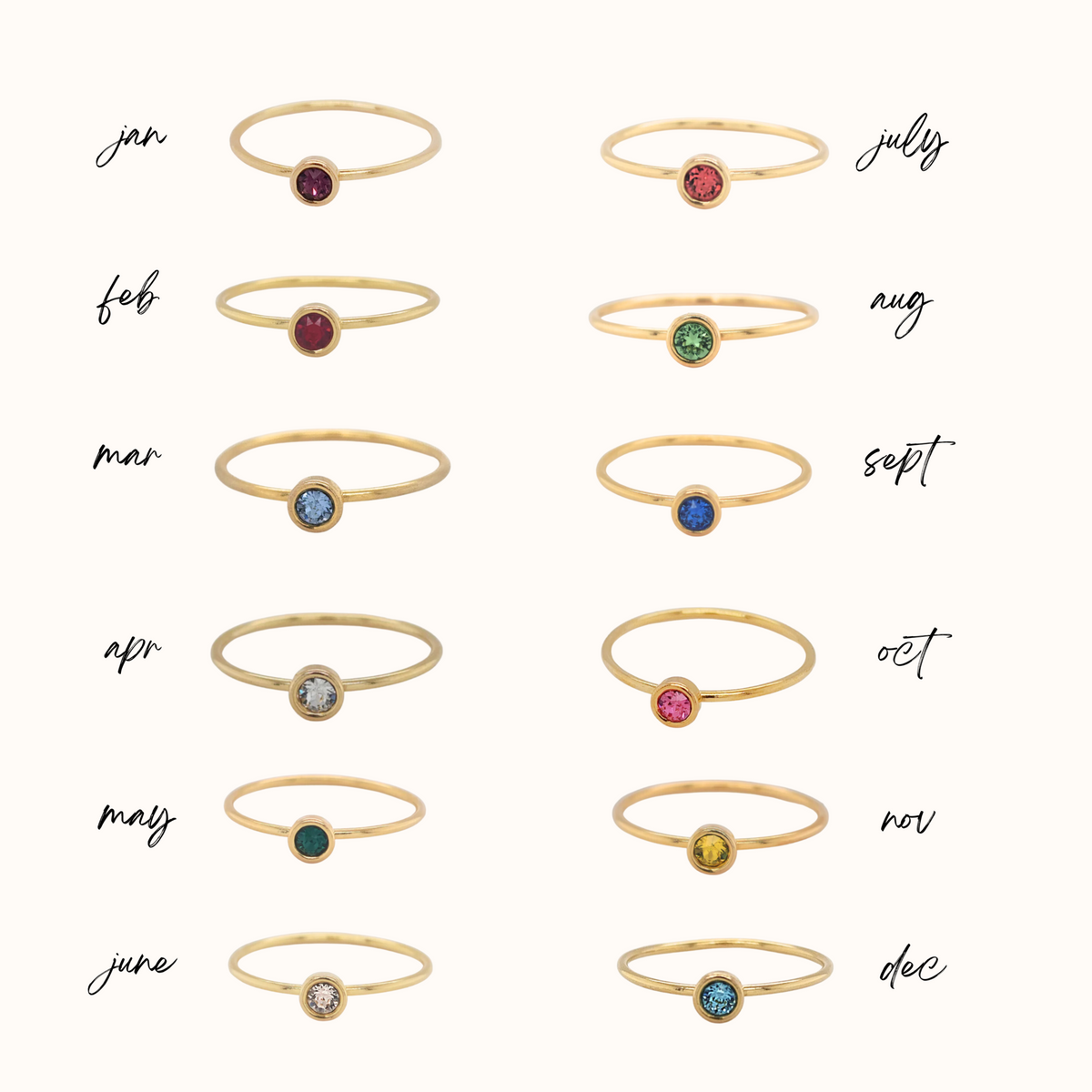 Stacking Ring Set with Year and Birthstone - The Riley - Going Golden