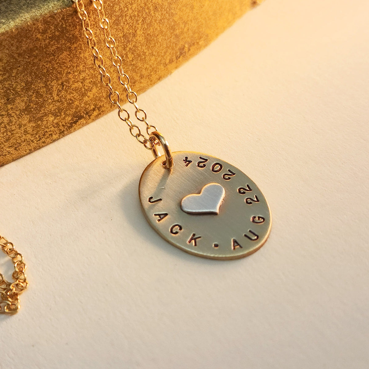 Gold Oval Name Necklace with Silver Heart - Going Golden