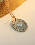 Gold Oval Name Necklace with Silver Heart