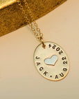 Gold Oval Name Necklace with Silver Heart