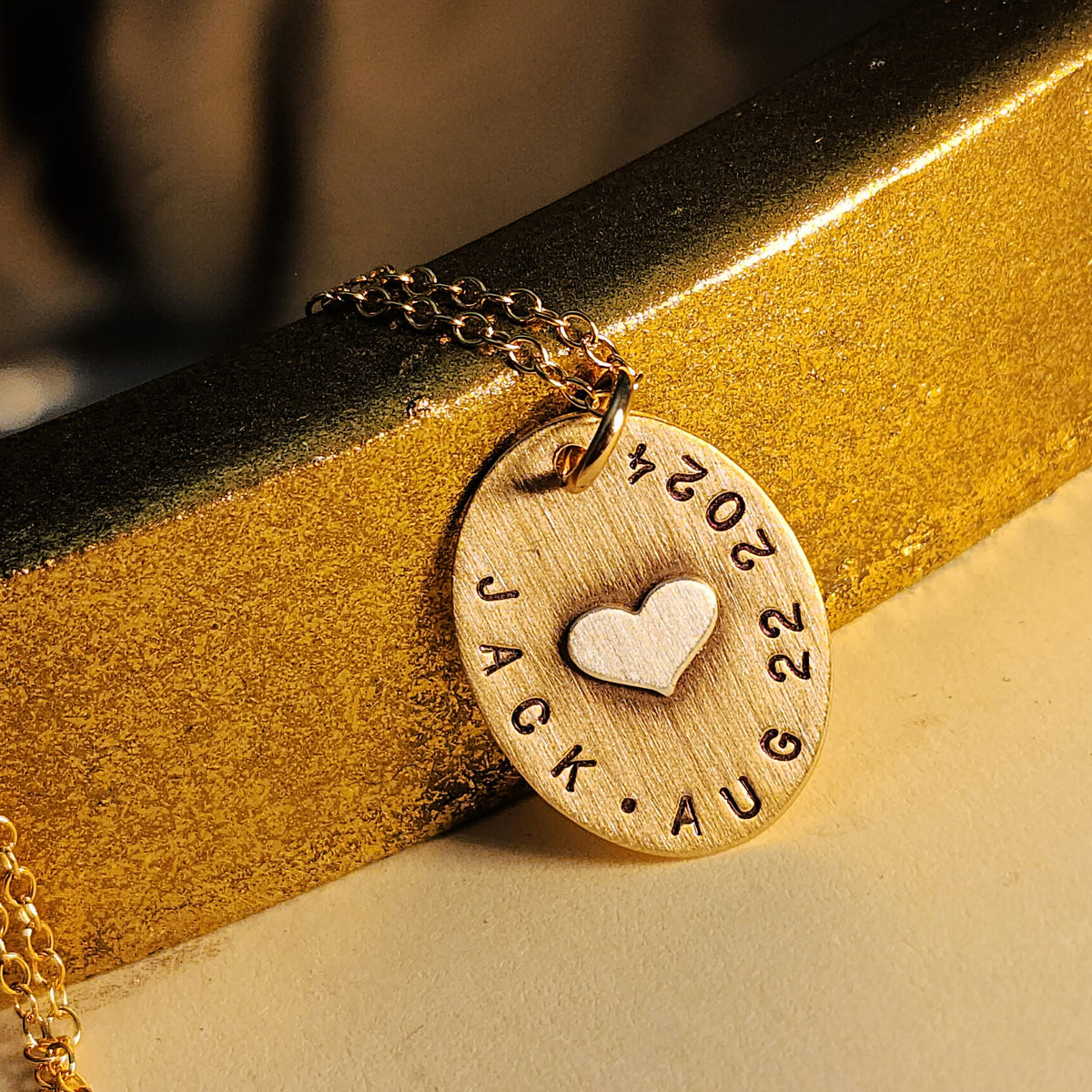 Gold Oval Name Necklace with Silver Heart - Going Golden