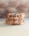 14k rose gold-filled personalized rings with name and birthstone rings