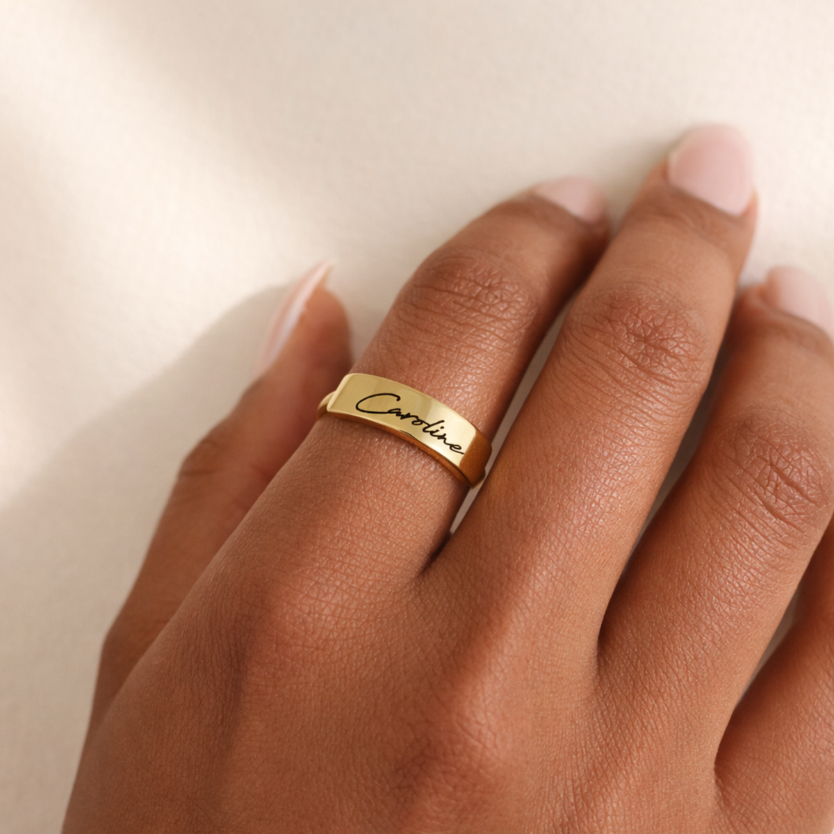 Gold Handwriting Name Plate Ring - Going Golden