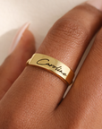 Gold Handwriting Name Plate Ring - Going Golden