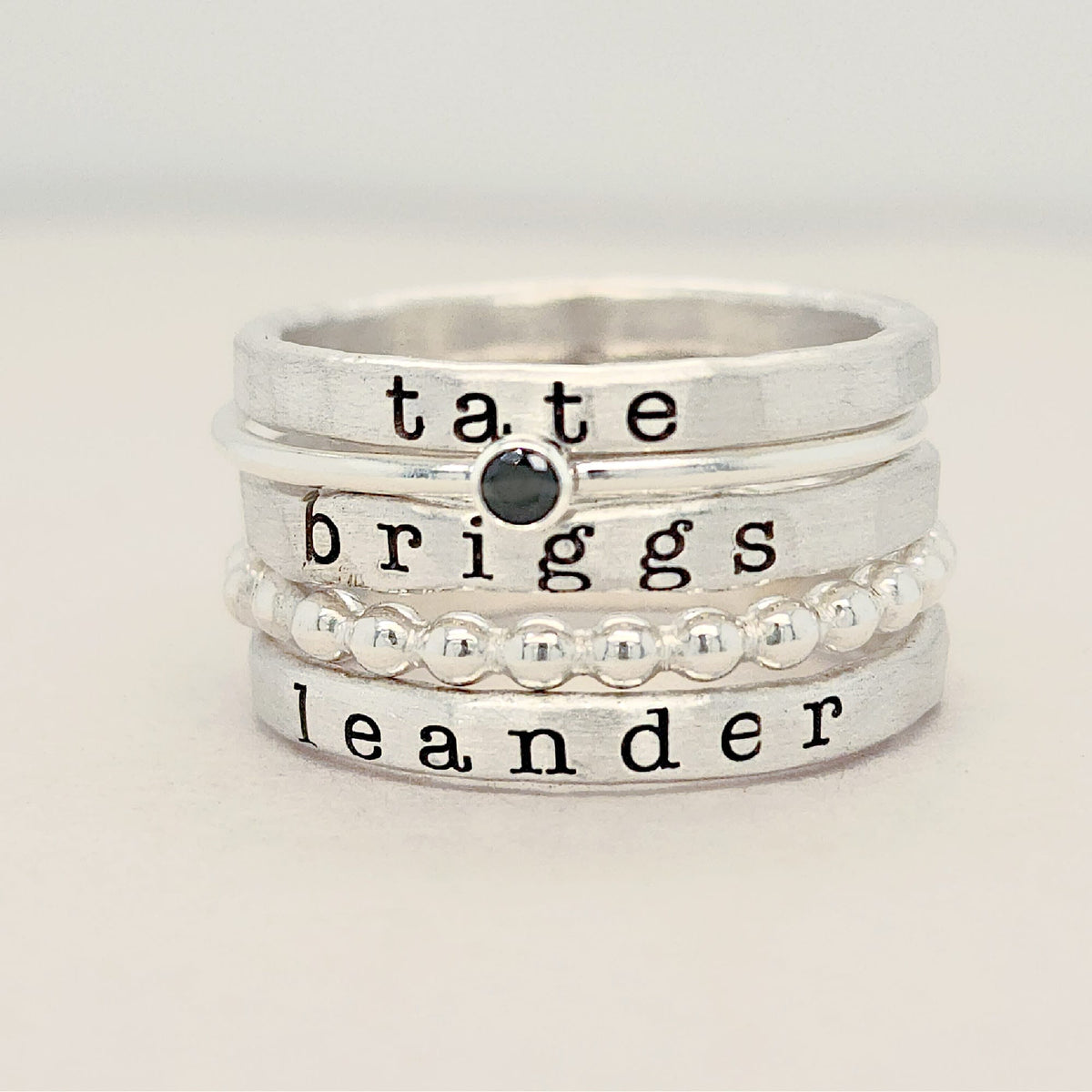 fine silver personalized ring set for mom
