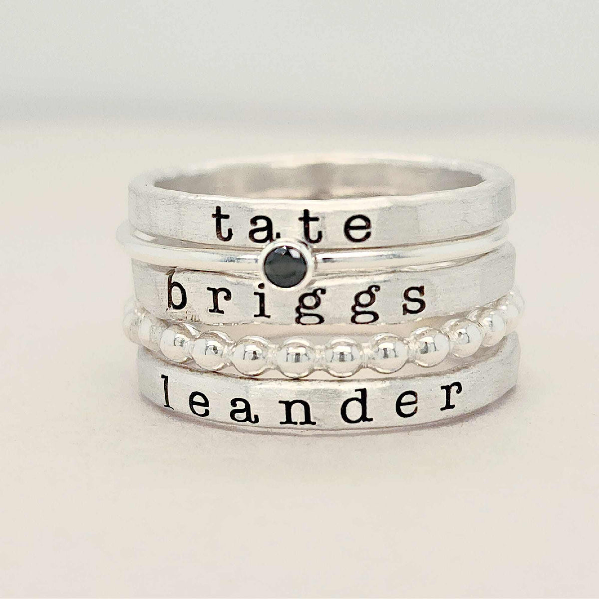 fine silver personalized ring set for mom