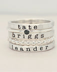 fine silver personalized ring set for mom