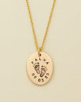 Footprint Name and Date Oval Necklace - Going Golden