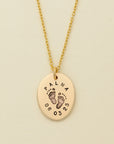 Footprint Name and Date Oval Necklace