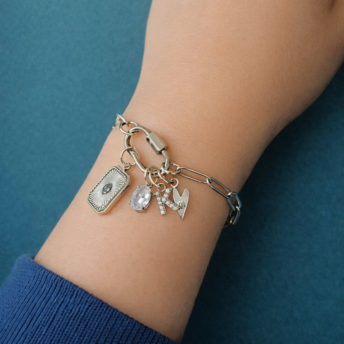 Stainless Silver Carabiner Paperclip Charm Bracelet - Going Golden