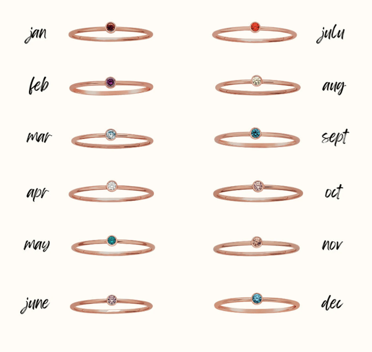 The Arianna Set featuring unique fine silver and gold-filled birthstone, name, and spacer rings