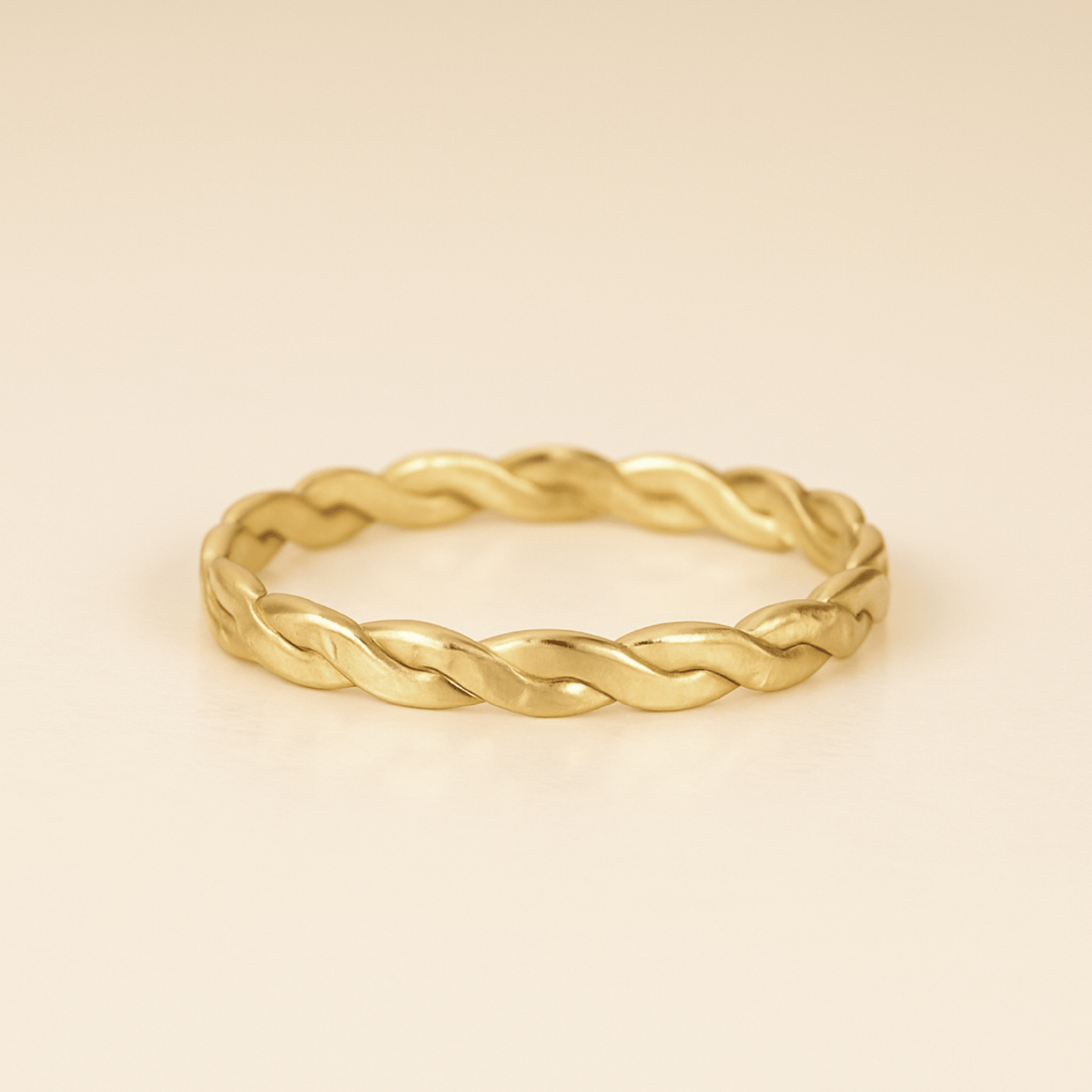 Handcrafted woven braided ring in 14K gold-filled with twisted design and brushed finish for elegant style