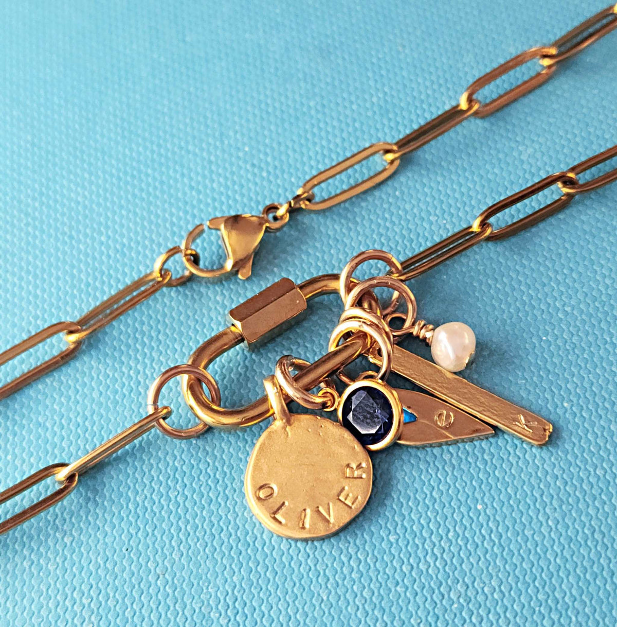 Gold Carabiner Paperclip Charm Necklace - Going Golden