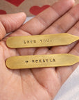 Personalized collar stays with Love You and McKayla