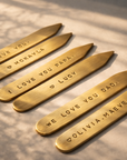 Personalized collar stays with names and messages