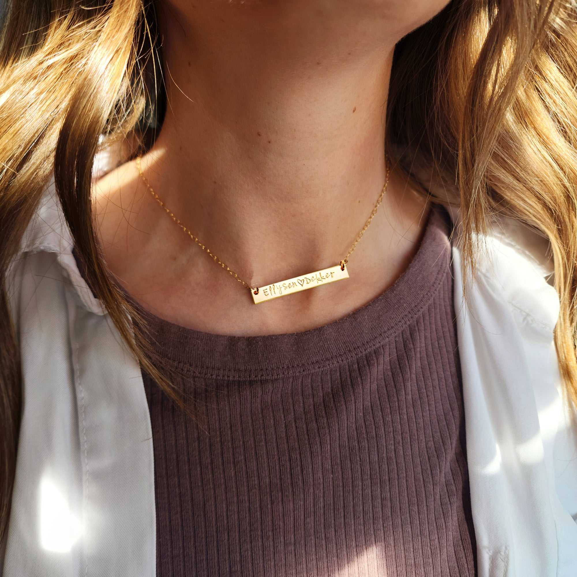Gold Bar Stamped Name Necklace