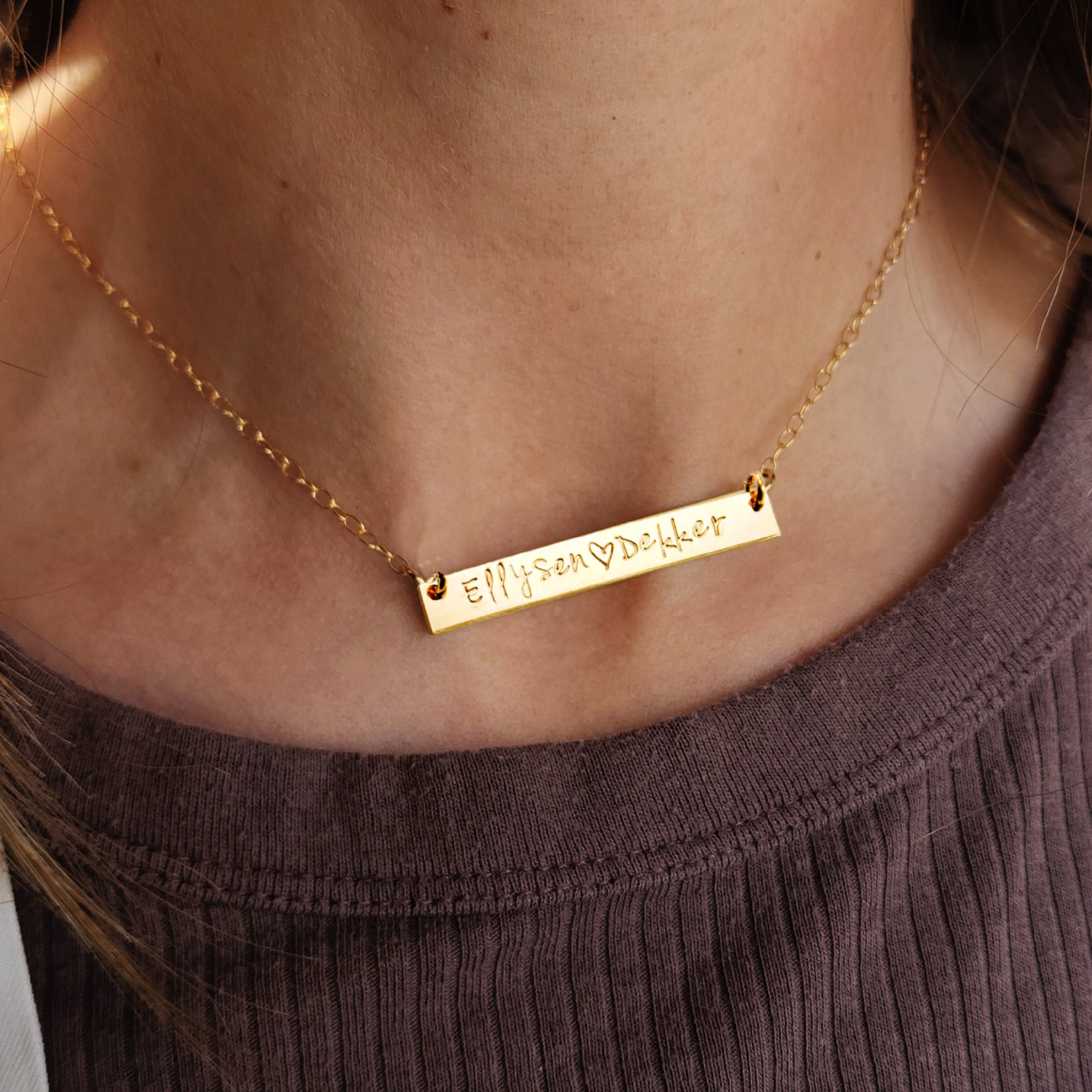 Gold Bar Stamped Name Necklace