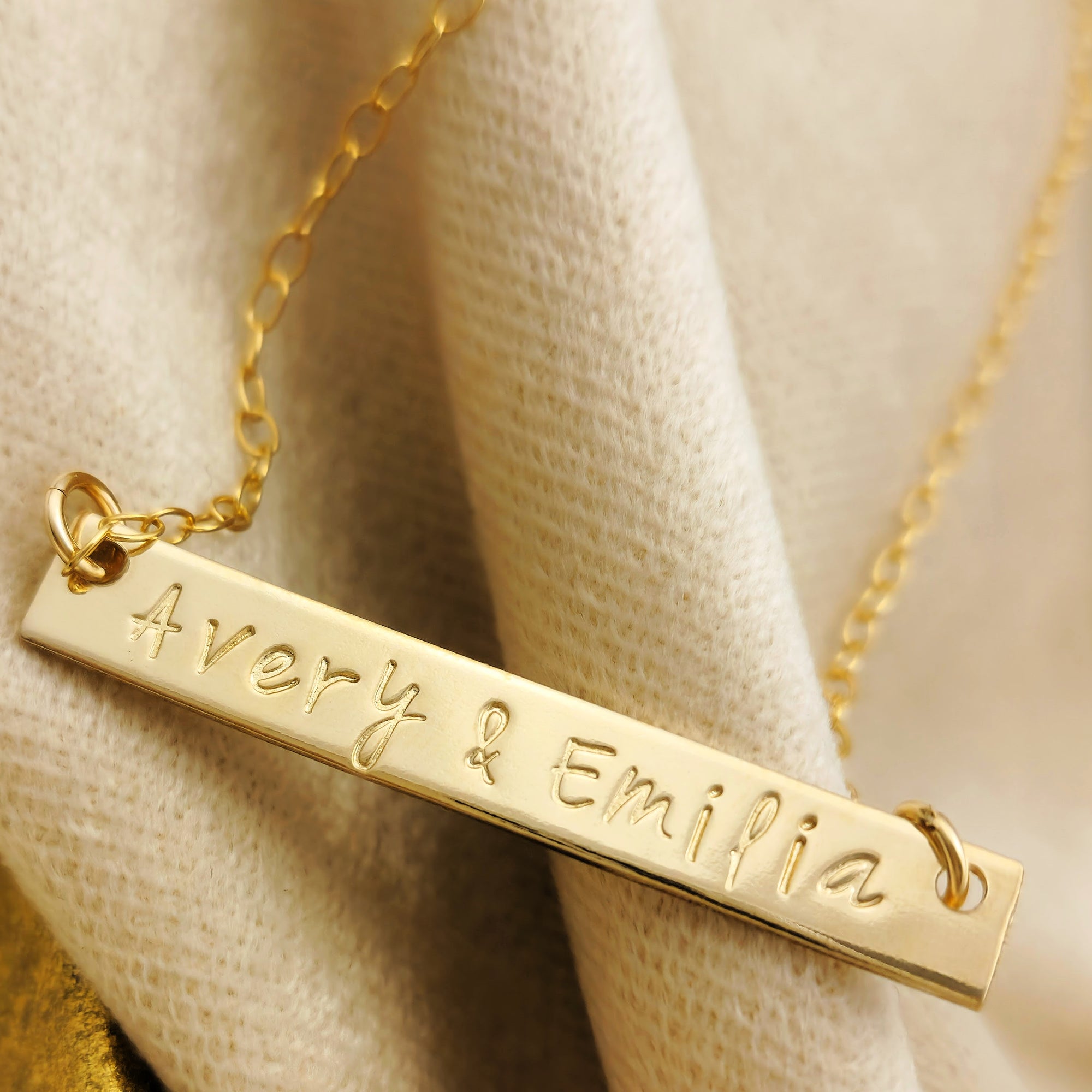 Gold Bar Stamped Name Necklace