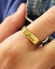 Gold Handwriting Signet Stacking Ring