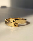 4K gold filled wrap ring with custom initials handmade by Going Golden