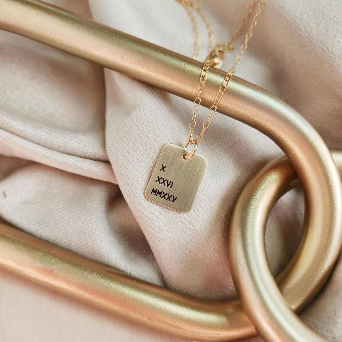 Roman Numerals Rectangle Necklace - Going Golden