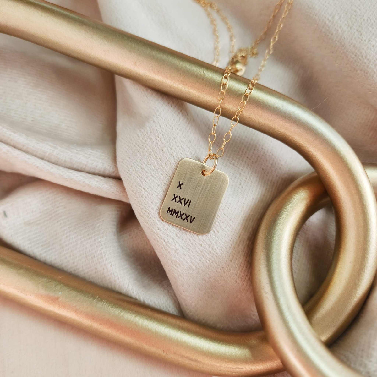 Roman Numerals Rectangle Necklace - Going Golden