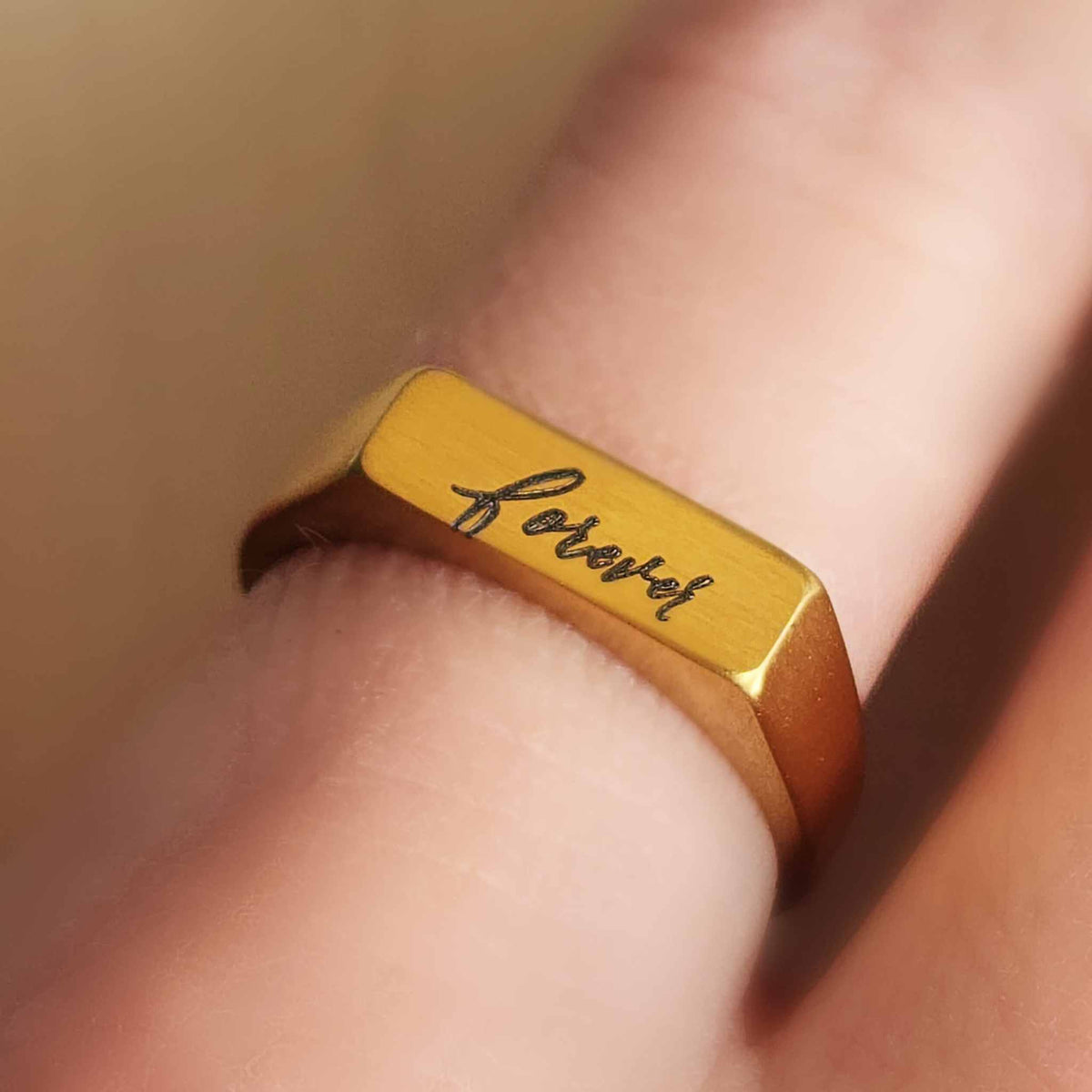 Gold Handwriting Signet Stacking Ring - Going Golden