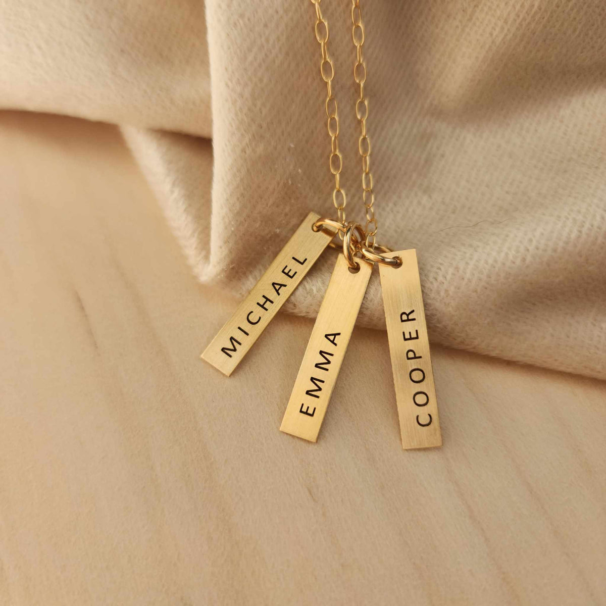 14k gold-filled personalized vertical bar necklace with custom engraving