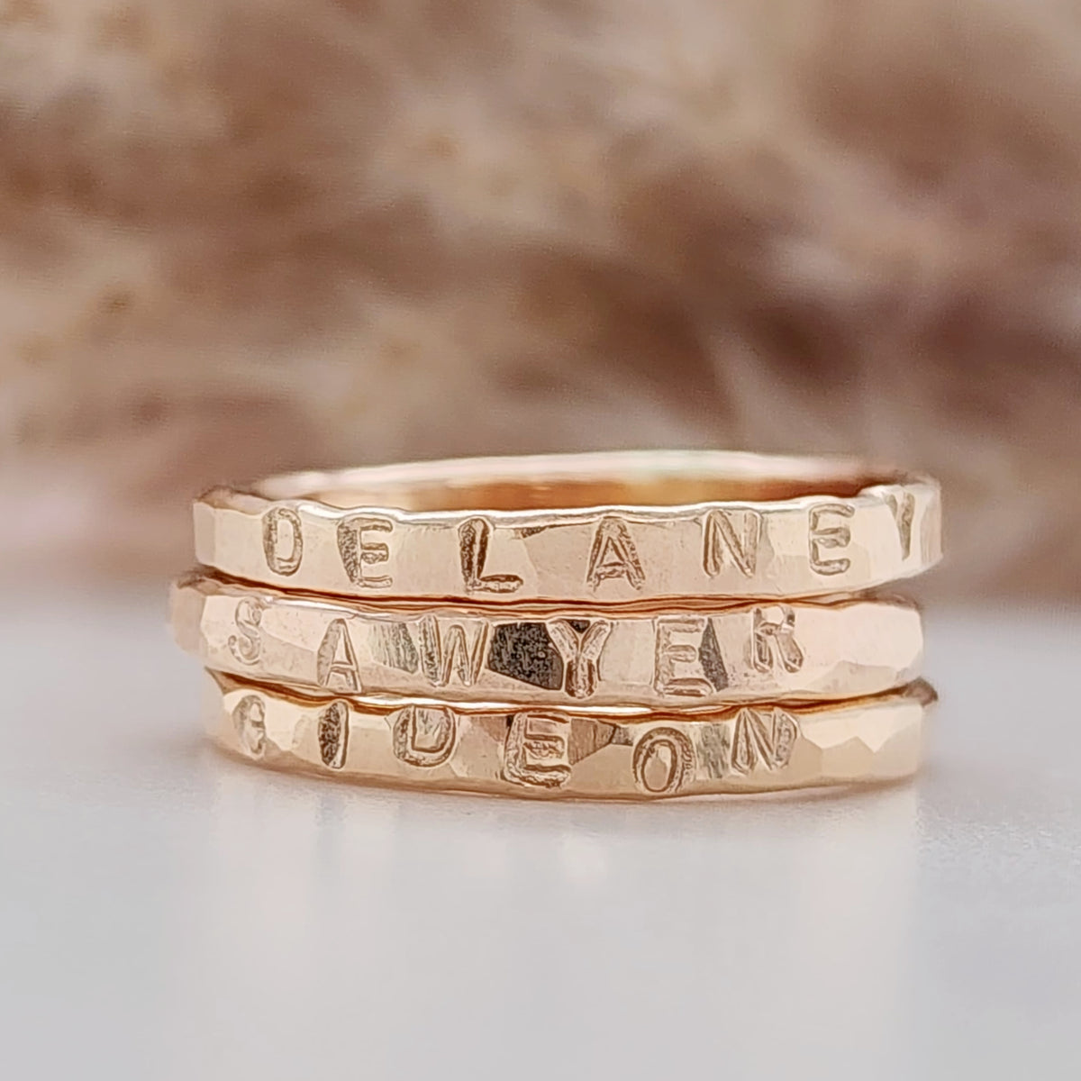 Undarkened Natural Stacking Name Rings - Going Golden