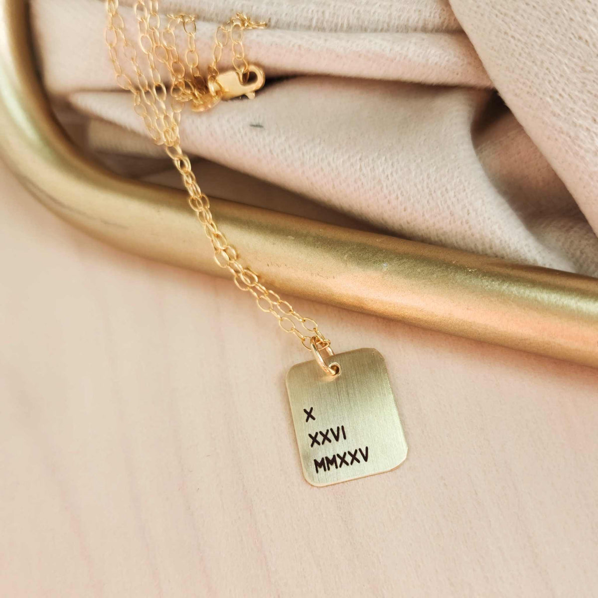 Roman Numerals Rectangle Necklace - Going Golden