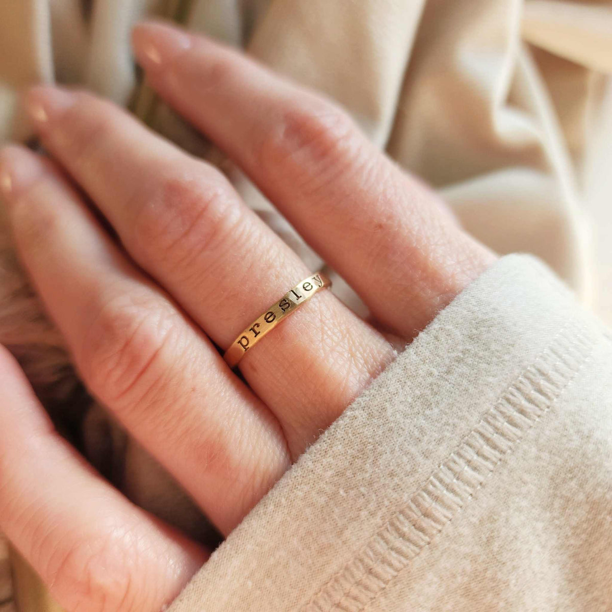 Typewriter Stacking Name Ring - Going Golden