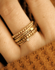 five gold rings on a hand