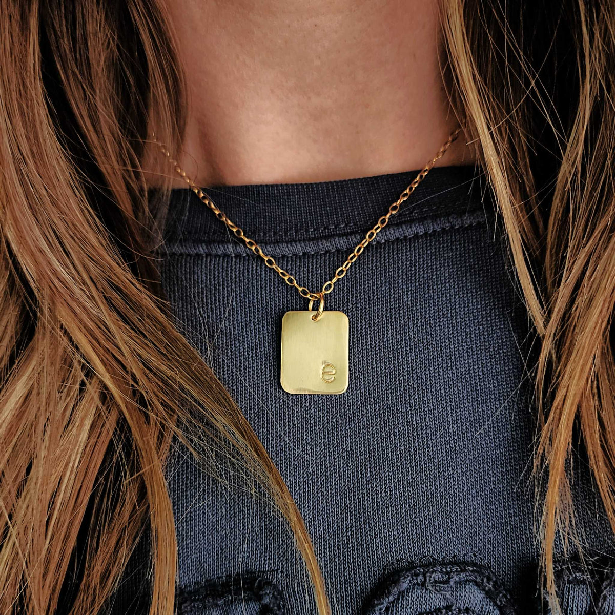 Gold Initial Rectangle Necklace - Going Golden