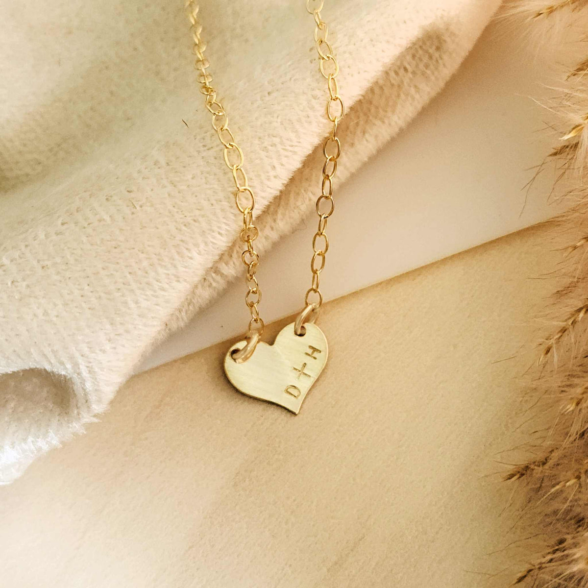 Hand Stamped Initial Heart Necklace - Going Golden