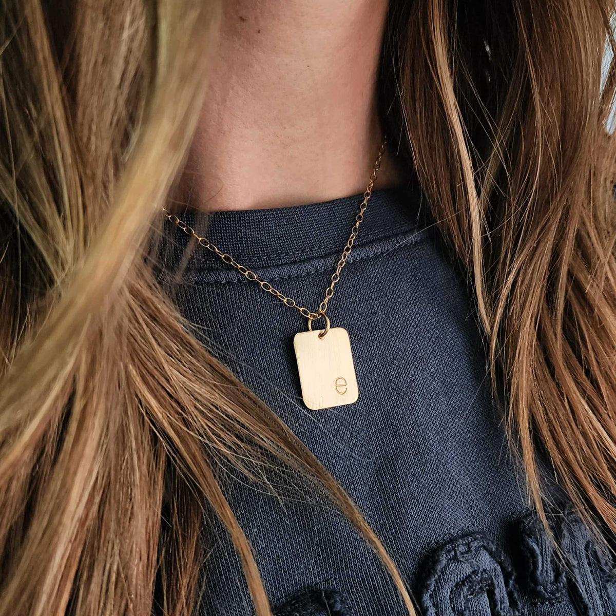 Gold Initial Rectangle Necklace - Going Golden