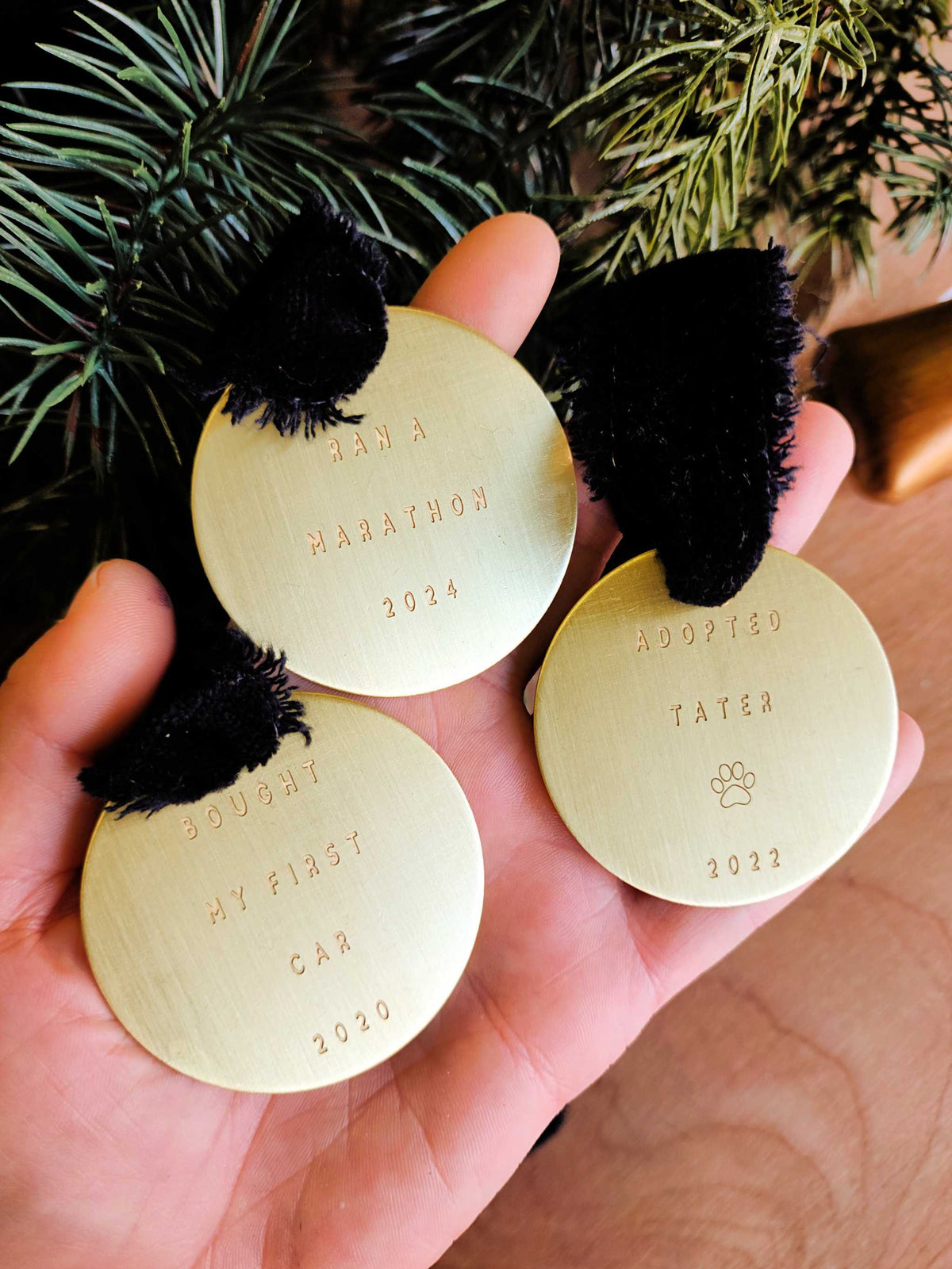 Mini Ornament Set of three small milestone ornaments with year labels