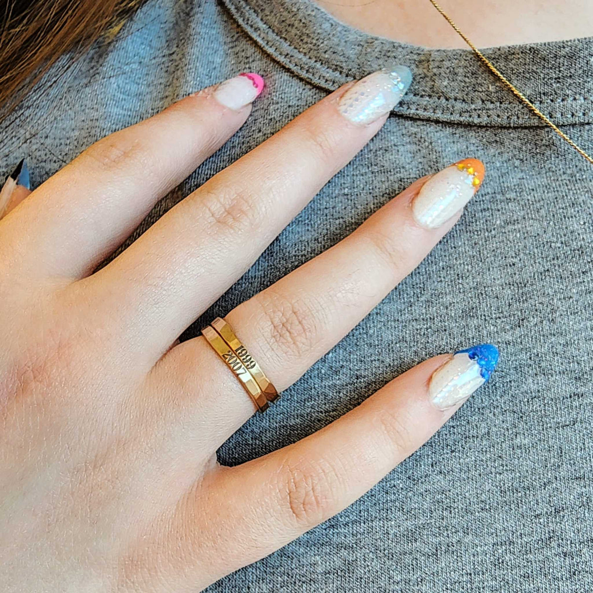 Stacking Ring Set with Year and Birthstone - The Riley - Going Golden