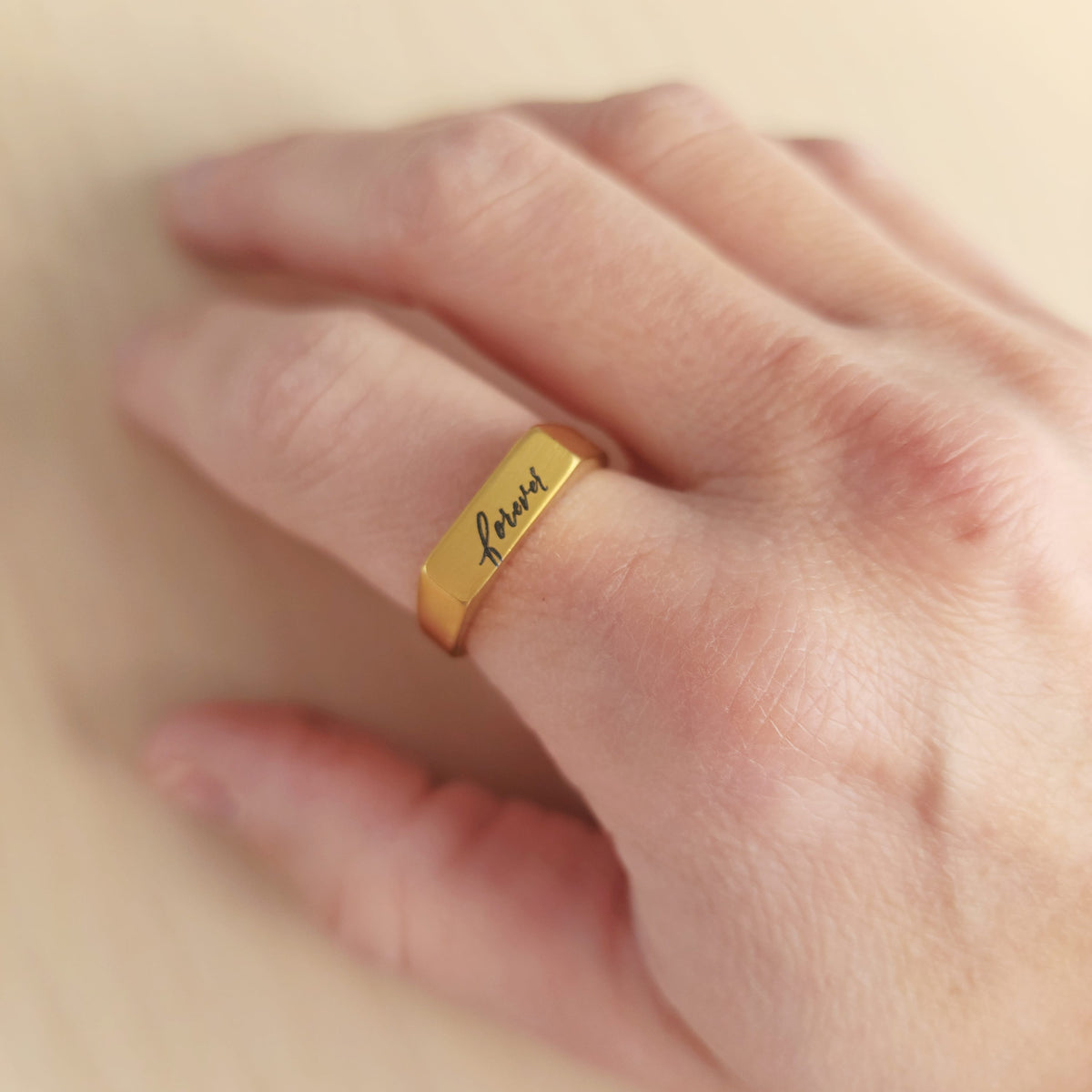Gold Handwriting Signet Stacking Ring - Going Golden
