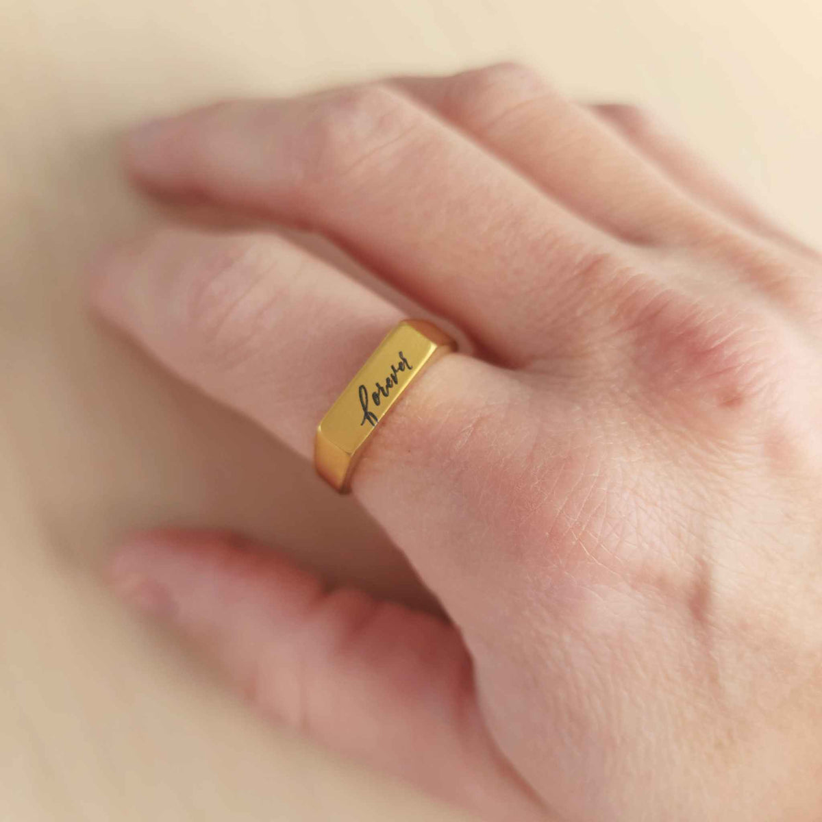 Gold Handwriting Signet Stacking Ring - Going Golden