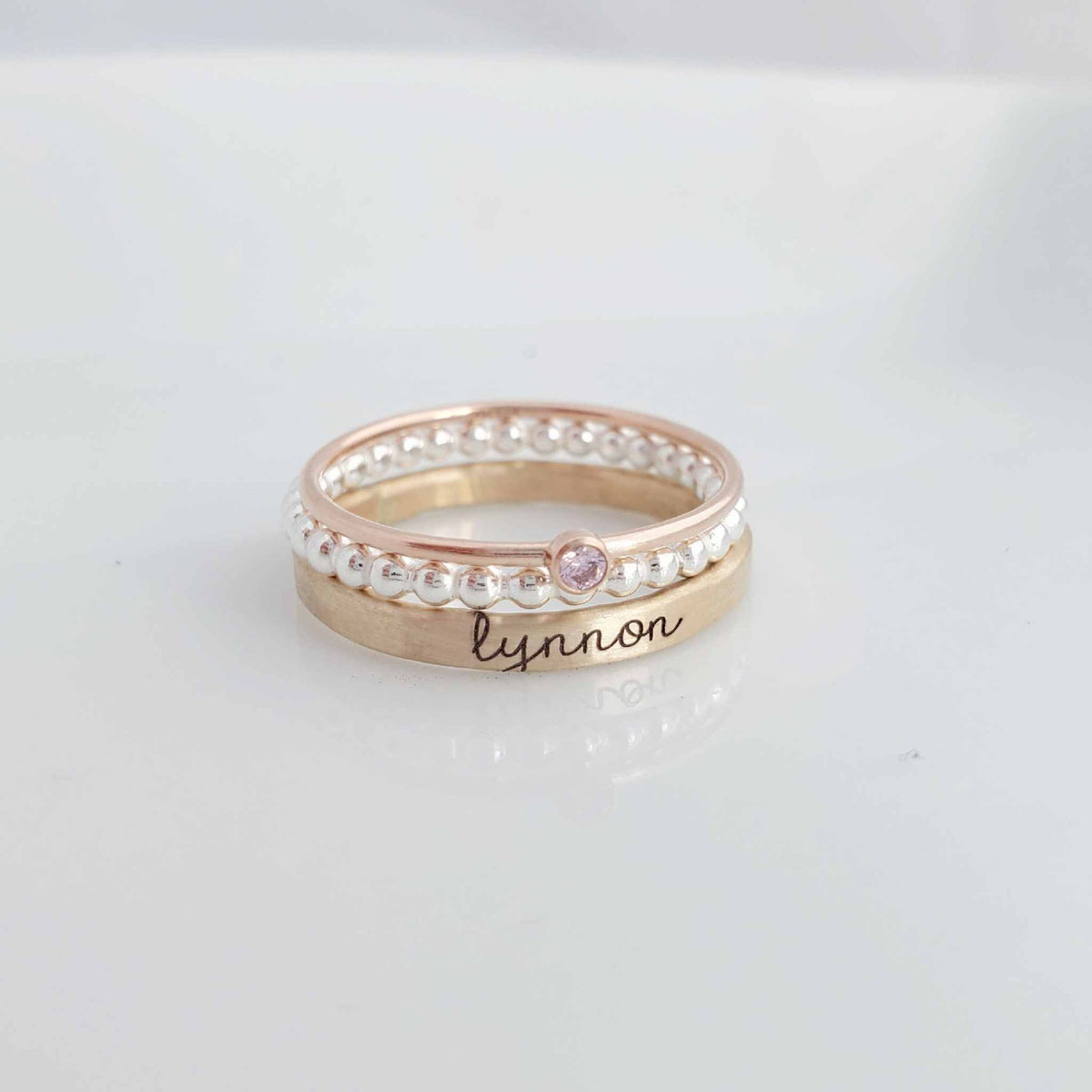 mixed metals personalized ring set
